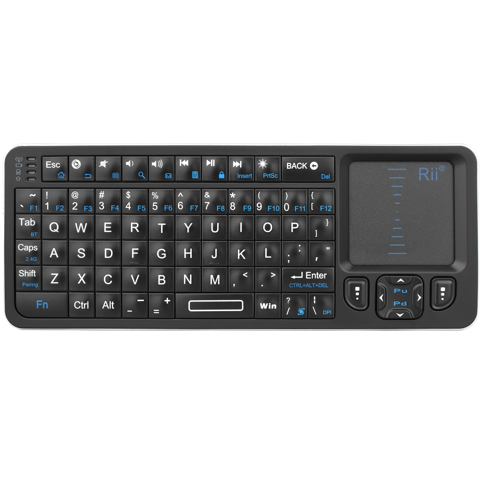 Rii K06 미니 블루투스 키보드, IR 학습 터치패드가 포함된 백라이트 2.4GHz 무선 키보드 Android TV Box, Mac, 노트북, Windows