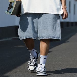 남성 반바지 청바지 블루 데님 Jorts 헐렁한 하라주쿠 바지 streetwear Y2k 남여 특대 한국 패션 빈티지 여름 옷