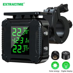 Extractme 타이어 압력 모니터링 시스템 다채로운 디스플레이 무선 TPMS 오토바이 태양열 충전 타이어 온도 알람 센서