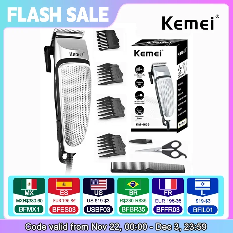Kemei 전기 클리퍼 KM-4639 머리 가위 전문 트리머 가정용 저소음 수염 기계 개인 관리 이발 도구