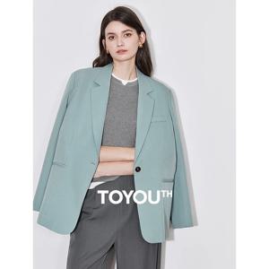 TOYOUTH 여성용 긴팔 블레이저, 단추 단색, 오피스 레이디 작업복, 세트 재킷, 2024 가을 신상