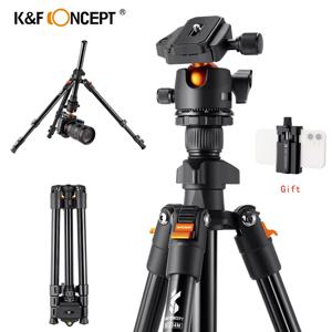 K & F 컨셉 휴대용 카메라 여행 삼각대, 캐논 니콘 소니 DSLR용, 360 도 볼 헤드 퀵릴리즈, 유연한 브이로그 삼각대