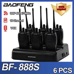 6PCS Baofeng BF-888S 워키 토키 16CH VOX UHF 400-470MHz 888S 6 웨이 충전기로 사냥을위한 휴대용 아마추어 양방향 라디오