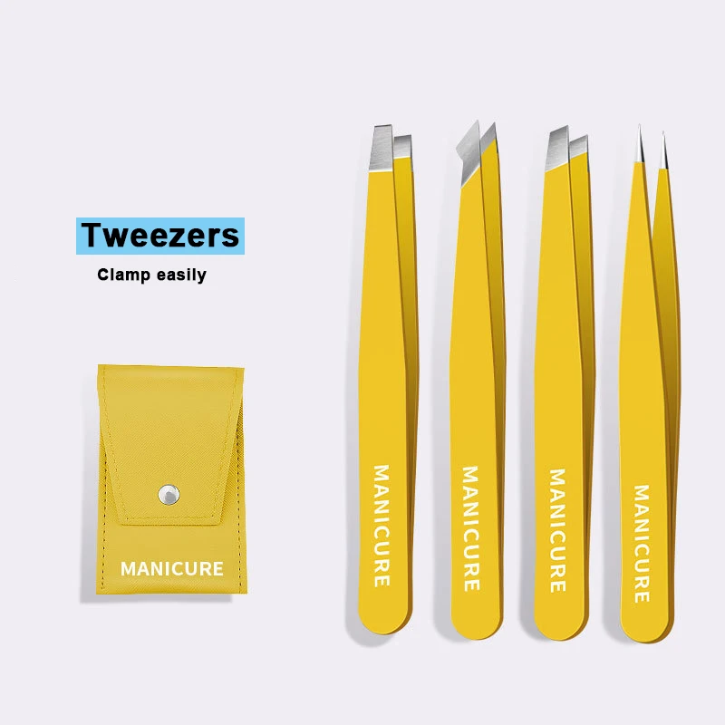 4Pcs 고품질 눈썹 족집게 다채로운 머리 아름다움 좋은 머리카락 풀러 스테인레스 스틸 기울어 진 눈썹 클립 제거 메이크업 도구