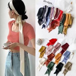 5x200cm 새틴 실크 좁은 스카프 Neckerchief 솔리드 ​​넥 스카프 긴 실크 얇은 스카프 머리 목 헤어 밴드 가방 리본 머리띠 DIY