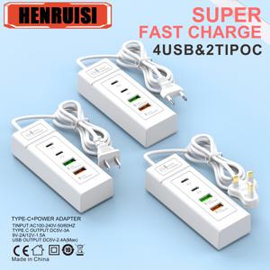 USB 멀티탭 휴대폰 충전 스테이션 분배기 4포트 USB C타입 고속 충전 휴대폰 충전 플러그 USB 미국/유럽 전원 소켓