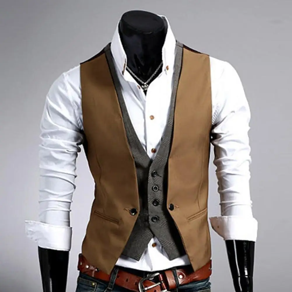 남성 정장 양복 조끼 조끼 비즈니스 솔리드 컬러 싱글 버튼 조끼 gilet 가짜 투피스 V 넥 캐주얼 슬림 chalecos para hombre