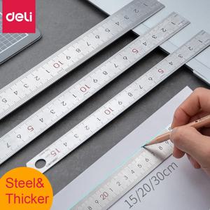 DELI 스테인레스 스틸 직선 자, 정밀도 15-30cm, 평평한 두꺼운 금속 측정 저울 도구, 사무용품