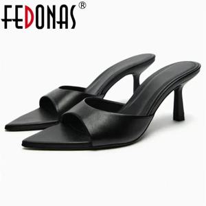 FEDONAS-여성 정품 가죽 하이힐 샌들, 섹시하고 뾰족한 오픈 토, 파티 웨딩 여름 신발, 여성용 부드러운 가죽 무도회 펌프스