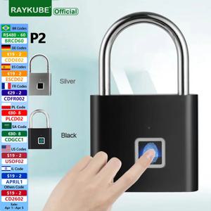 RAYKUBE P2 스마트 지문 자물쇠, 방수 아연 합금 생체 자물쇠, 내장 충전식 배터리 포함