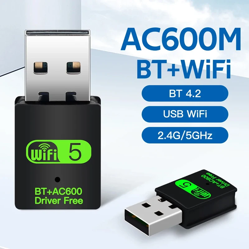 600Mbps USB WiFi 블루투스 어댑터 2in1 동글 듀얼 밴드 2.4G 5GHz USB WiFi 5 네트워크 무선 Wlan 수신기 드라이버 무료