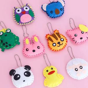 5Pcs 부직포 동물 핑크 가방 키 체인 DIY 수제 장난감 어린이 어린이 생일 파티 장식품 예술 공예 키트 선물