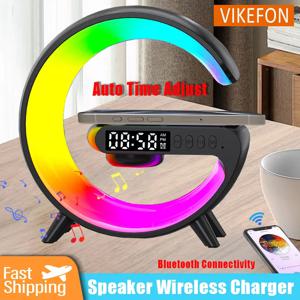 다기능 무선 충전기 패드 스탠드 스피커 TF RGB 야간 조명 15W iPhone 용 고속 충전 스테이션 Samsung Xiaomi Huawei