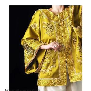 새로운 중국 스타일 골드 Hanfu 여성의 전통 중공업 자수 의류 의상 궁전 빈티지 탑 셔츠 가을 겨울