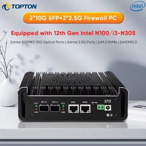 Topton 방화벽 미니 PC, 2x10G SFP + 2xi226-V, 2.5G, 인텔 3, N355, N305, N150, N100, 2x NVMe, 2xHD, DDR5 NAS 홈 서버, pfSense Proxmox