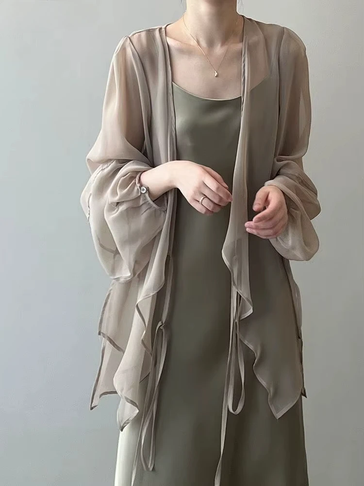 여성용 V넥 긴팔 오픈 스티치 셔츠, 한국 스타일 레이스업, 심플한 단색 쉬폰, 통기성 미니멀리스트 스타일리시