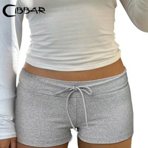 CIBBAR streetwear 기본 솔리드 반바지 여름 레이스 업 로우 라이즈 스키니 핫 섹시한 반바지 여성 캐주얼 의류 y2k 미적 빈티지