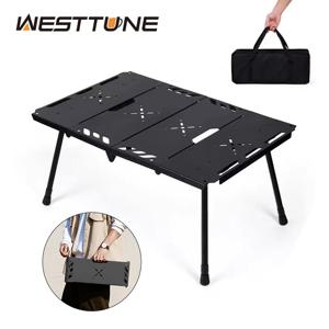 WESTTUNE 휴대용 접이식 테이블 조정 가능한 높이 알루미늄 합금 테이블 실내 및 실외 가구에 대한 전술 후크 사이드 랙 데스크