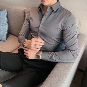 플러스 사이즈 S-7XL 고품질 남성 드레스 셔츠 2024 가을 긴 소매 솔리드 비즈니스 슬림 셔츠 옴므 드레스 사회 캐주얼 셔츠