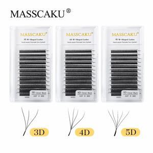 MASSCAKU 12라인 프리미엄 밍크 3D 4D 5D 6D 미리 제작된 가짜 속눈썹 W 모양 부드럽고 자연스러운 개별 속눈썹 연장 용품