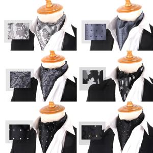 남성용 회색 패턴 캐슈 넥타이 결혼식 정장 넥타이 Ascot Scrunch Self 영국 신사 자카드 페이즐리 넥타이 럭셔리