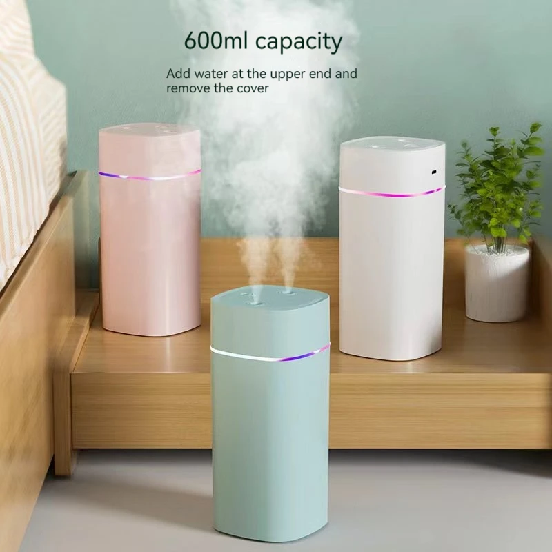 창의적인 듀얼 깍지 가습기, 데스크탑 홈 침실 자동차 아로마 테라피, 조용한 공기 가습, USB 7 색 앰비언트 라이트