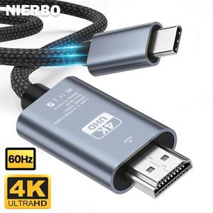 NIERBO 초고속 어댑터 케이블, 맥북 픽셀 아이패드 델용, USB C-HDMI 케이블, 6.6ft, 4K @ 60hz 편조 C타입-HDMI 케이블