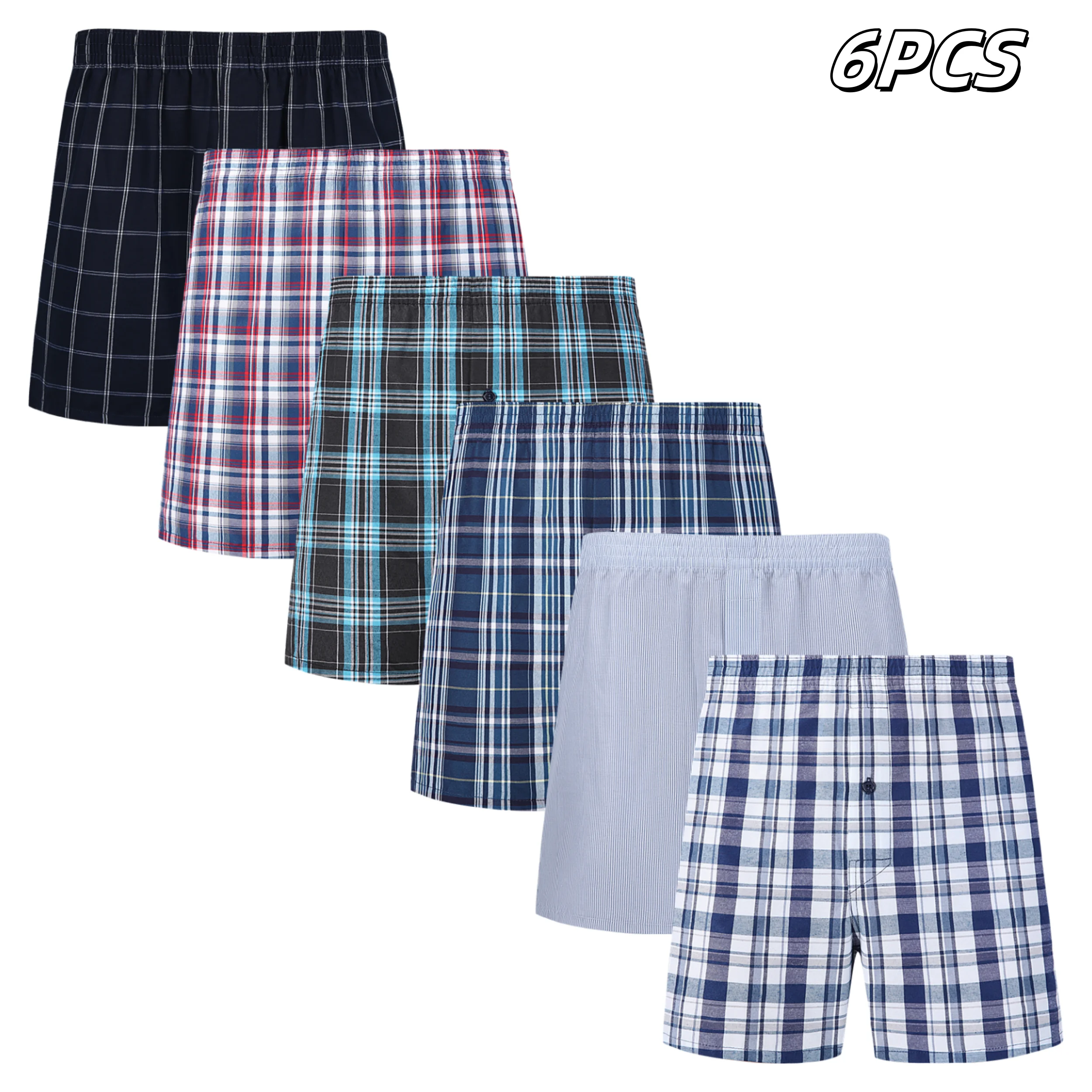 JupiterSecret 6 PC 복서 반바지 캐주얼 격자 무늬 탄성 허리 밴드 버튼 Mens 복서 속옷 짠 반바지 홈 랜덤 색상