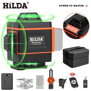 HILDA 초강력 녹색 레이저 레벨, 수평 및 수직 크로스, 셀프 레벨링 360, 12/16 라인 레벨, 3D, 4D