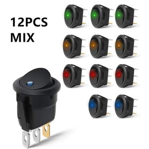12Pcs 로커 스위치 토글 12v SPST 3 핀 2 위치 ON/Off 파란색 LED 조명 조명 보트 스위치