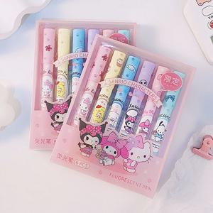 6Pcs 형광펜 세트 Kawaii Kuromi 멜로디 Cinnamoroll 아트 형광 마커 펜 학교 사무실 Statione