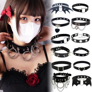 여자 블랙 펑크 초커 칼라 목걸이 섹시한 PU 가죽 하트 잠금 키 스파이크 Chocker 고딕 코스프레 액세서리 파티 쥬얼리