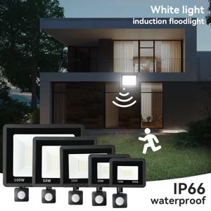 LED 투광 조명 PIR 모션 센서 화이트/따뜻한 화이트 IP66 AC220V 외부 프로젝터 스포트라이트 SMD2835 야외 조명 플로어 램프