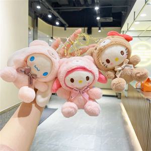 Sanrio 플러시 Kuromi 키 체인 귀여운 멜로디 그림 인형 열쇠 고리 Schoolbag 펜던트 장난감 열쇠 고리 장식품 어린이를위한 생일 선물