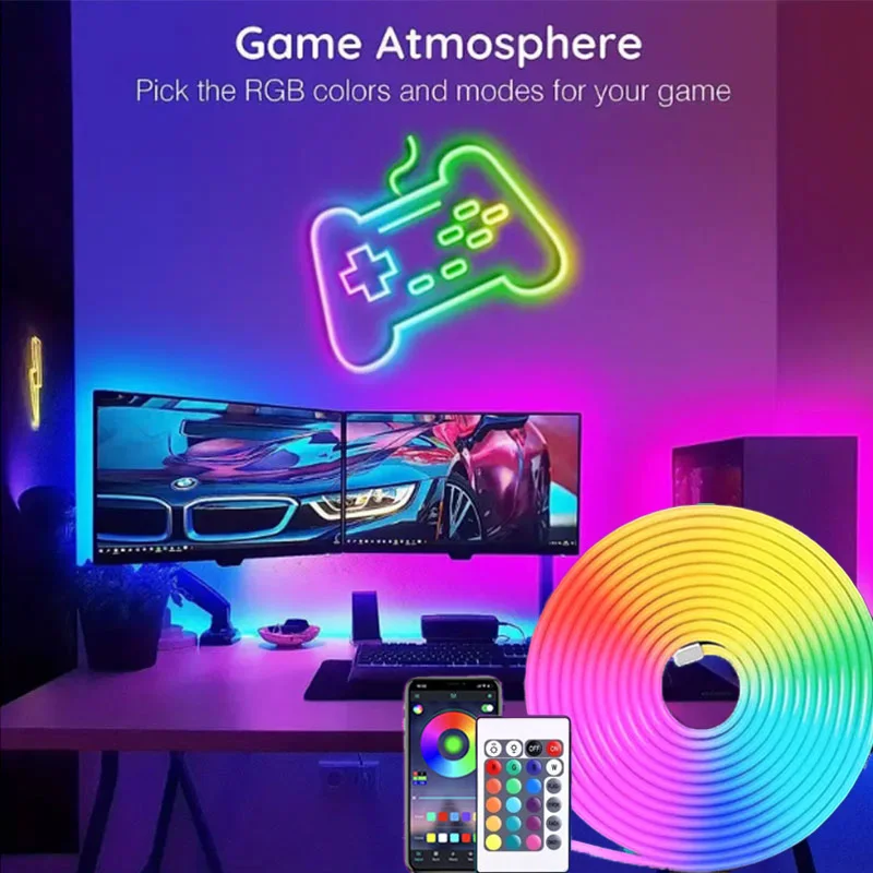 1-5m USB LED 스트립 빛 RGB 네온 방수 유연한 리본 테이프 블루투스 App 원격 제어 홈 룸 장식 음악 동기화
