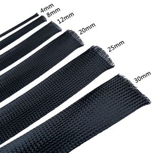 10M 검정색 절연 브레이드 슬리브 4 - 30mm 꽉 PET 와이어 케이블 글랜드 보호 케이블 슬리브 난연성 나일론 튜브