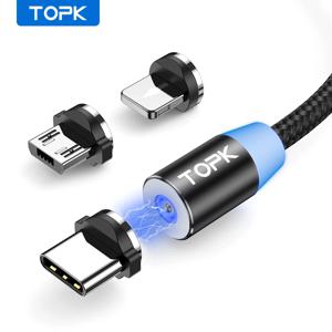 마그네틱 충전 케이블, 나일론 편조 마그네틱 마이크로 USB C 케이블, TOPK 360 도 회전, 3 in 1