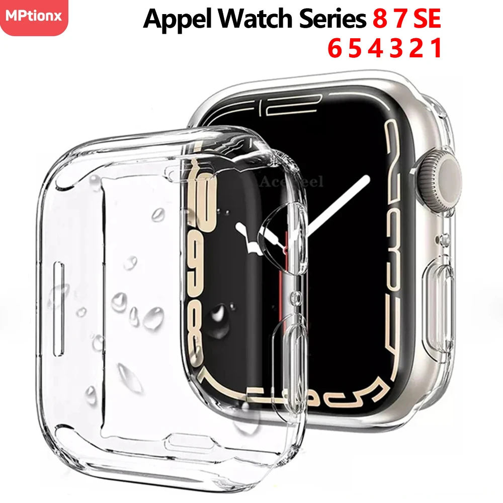 Apple watch 시리즈 7/8 용 케이스 45mm 41mm 44mm 40mm 42mm 38mm 올라운드 TPU 클리어 프로텍터 범퍼 시리즈 6 5 4 3 2 1 SE 커버