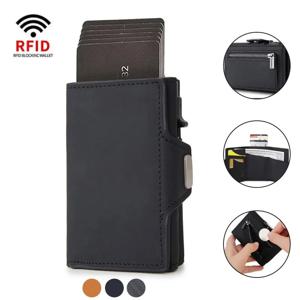 Rfid 탄소 섬유 카드 소지자 남성용 지갑 슬림 얇은 동전 주머니 ID 은행 신용 카드 소지자 케이스 알루미늄 미니멀리스트 스마트 지갑