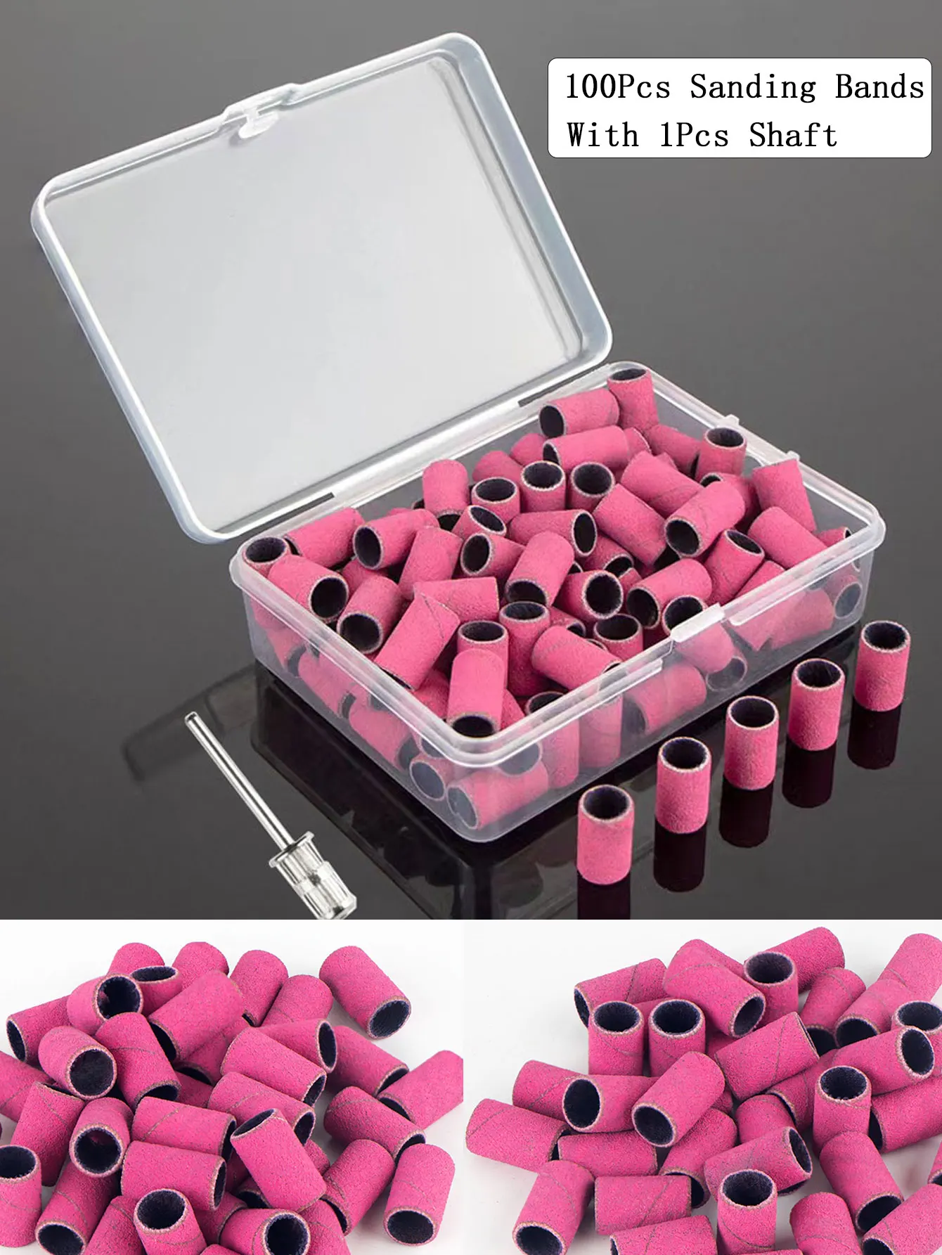 100Pcs 샌딩 밴드 1Pcs 금속 샤프트 세트 매니큐어 젤 제거를위한 네일 드릴 비트 죽은 피부 굳은 살 커터 드릴 비트