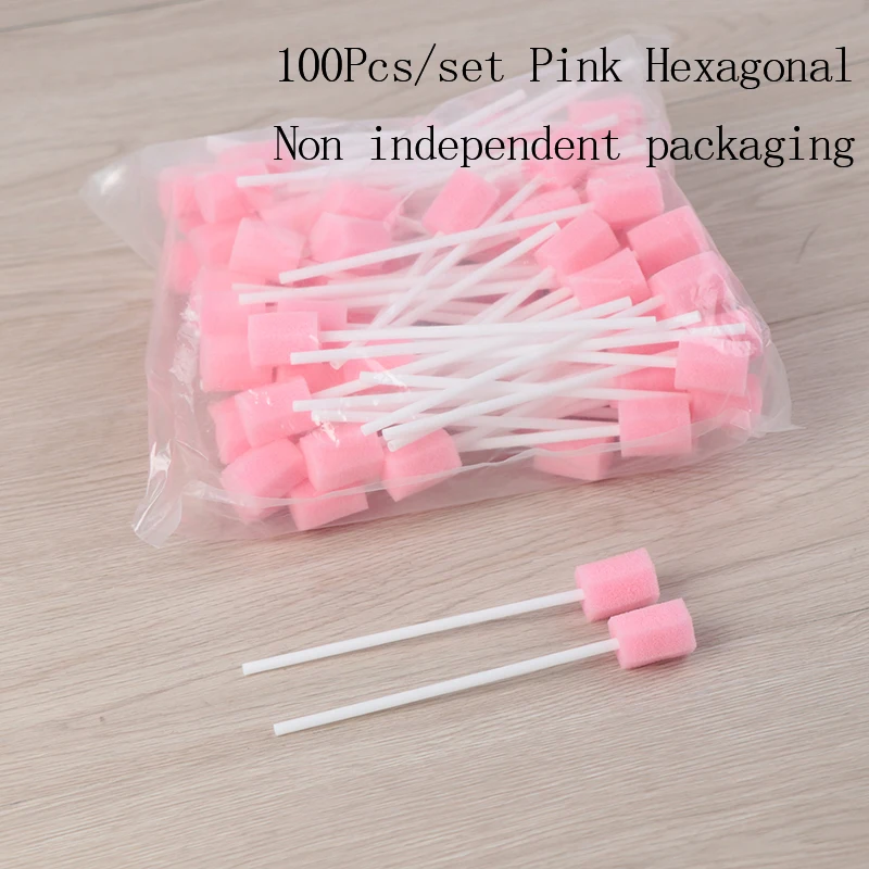 100Pcs 일회용 구강 관리 스폰지 면봉 치아 스틱 스폰지 헤드 청소 클리너 면봉으로 입 면봉 청소