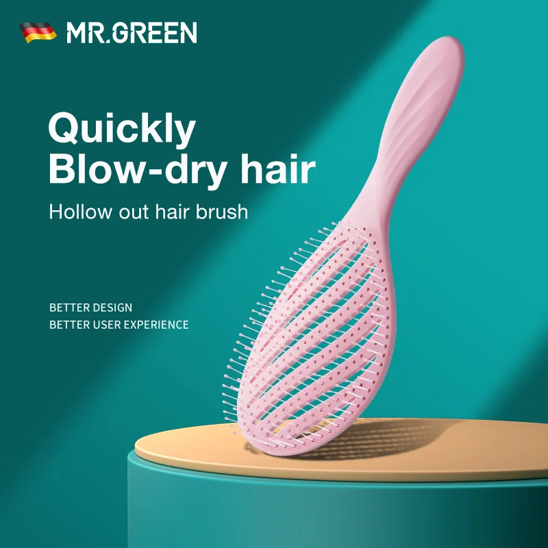 MR.GREEN 중공 헤어 브러시 두피 마사지 빗 헤어 스타일링 디탱글러 빠른 블로우 건조 디탱글링 도구 습식 건식 곱슬 머리