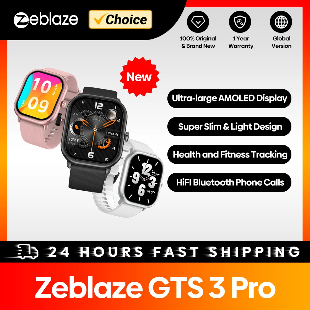 Zeblaze 남녀공용 음성 통화 스마트 워치, 건강 및 피트니스 추적 스마트워치, 초대형 HD AMOLED 화면, GTS 3 Pro