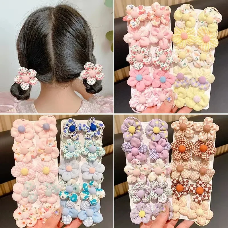 10 개/대 새 아기 소녀 귀여운 다채로운 꽃 헤어 밴드 포니 테일 홀더 Chilren 소프트 Scrunchies 고무 키즈 헤어 액세서리