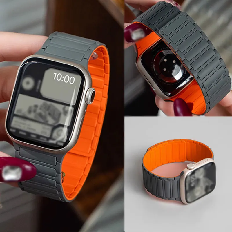 Apple watch S10 용 마그네틱 루프 스트랩 46mm 42mm 40mm 41mm 45mm 44mm 49mm lWatch 시리즈 용 실리콘 스트랩 Ultra 2 9 8 7 6 5 4