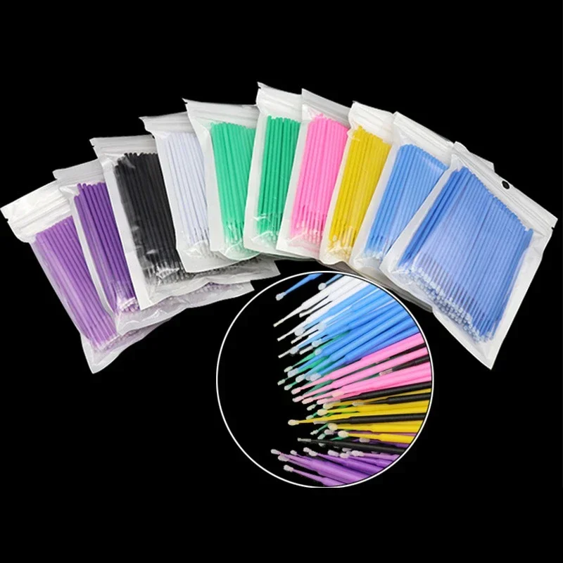 100Pcs 속눈썹 청소 브러시 ​​래쉬 확장 마이크로 면봉 개별 속눈썹 마이크로 브러시 뷰티 메이크업 클린 리무버 도구