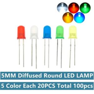 LED 조명 모듬 키트, DIY LED 세트, 전자 DIY 키트, 흰색, 노란색, 빨간색, 녹색, 파란색, 100 개, 3mm, 5mm