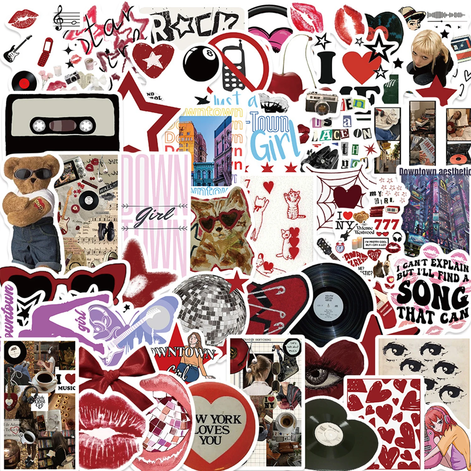 50/100pcs 다운타운 소녀 미적 Y2K 낙서 스티커 DIY 전화 기타 노트북 노트북 가방 컵 방수 스티커 어린이 장난감