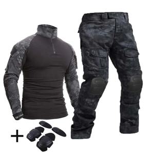 유니폼 의류 전술 셔츠 전투복 Airsoft Camo 남성 의류 남성 의류 셔츠 + 카고 바지 무릎 패드 내마모성