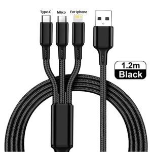 3 in1 충전 케이블 멀티 USB 포트 멀티 USB 충전 코드 타입 C 마이크로 충전기 휴대폰 와이어 아이폰 14 13 12 샤오미용
